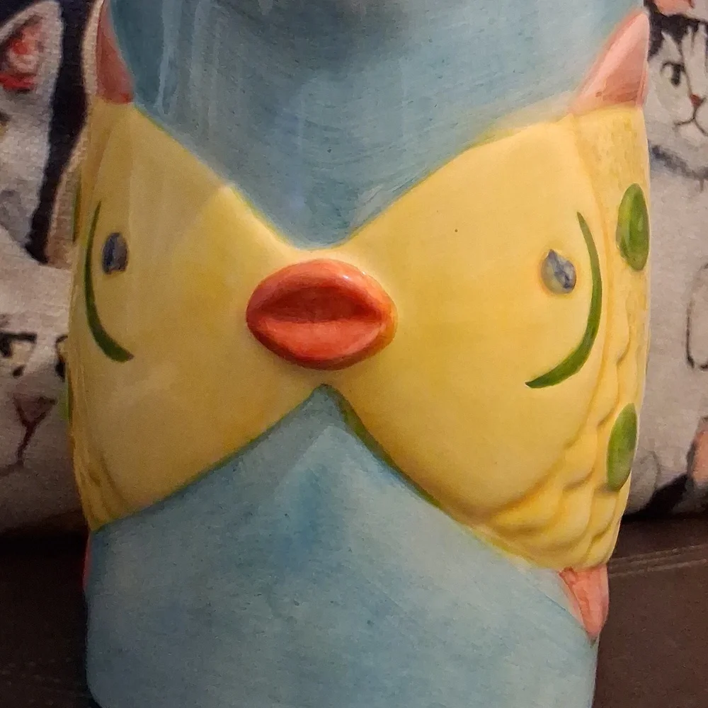 Vibrant Yellow Fish Ceramic Pitcher